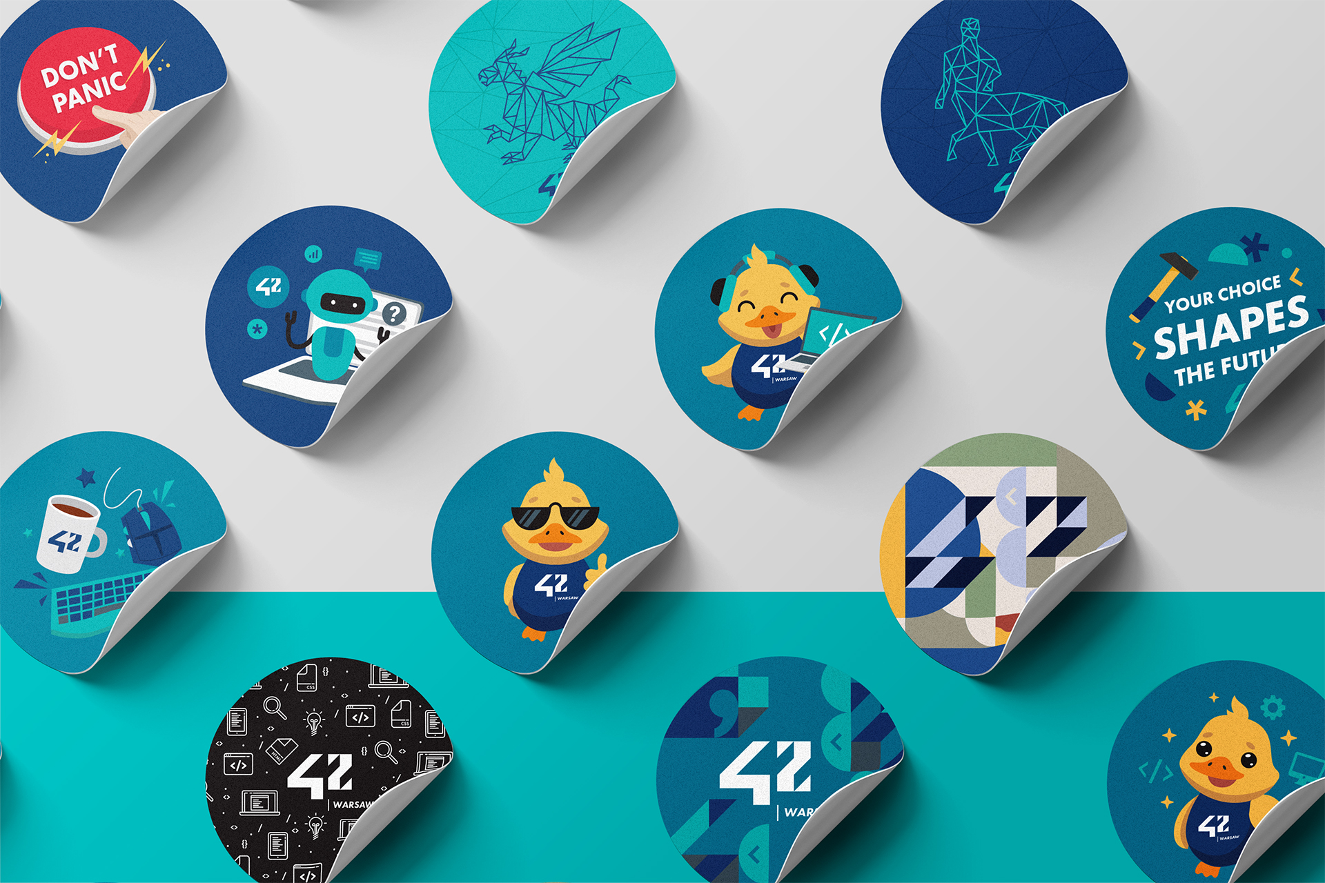42 Warsaw stickers with mascots and logos