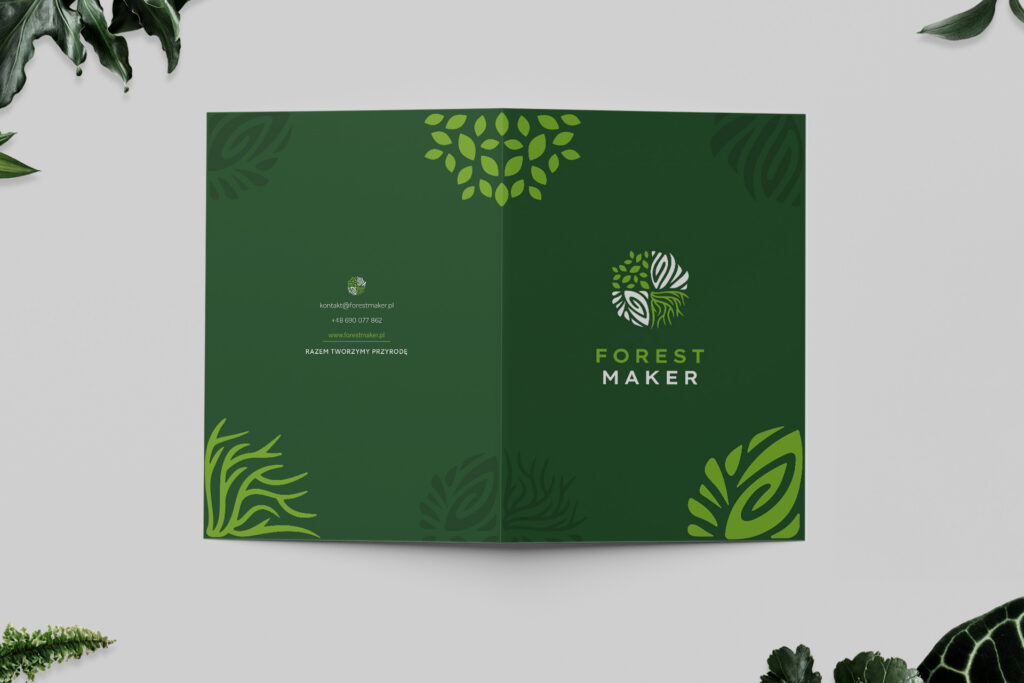 Green Forest Maker folder with leaf graphics