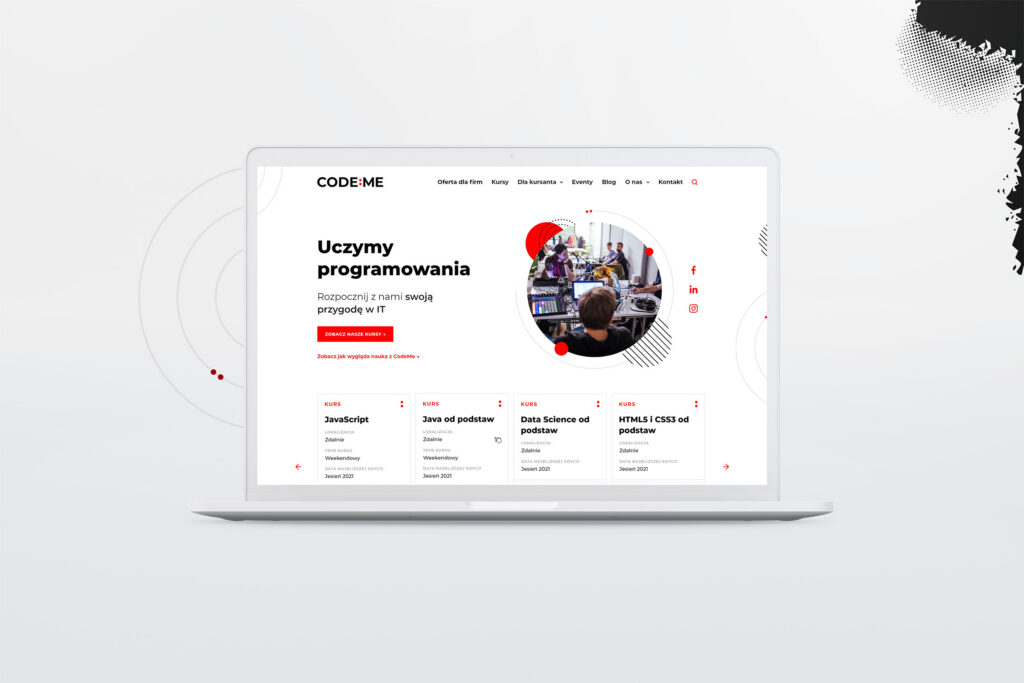 CODE:ME website home page on a laptop