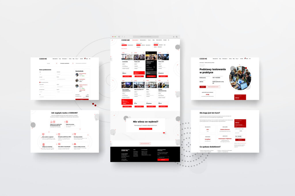 CODE:ME website pages laid out side by side