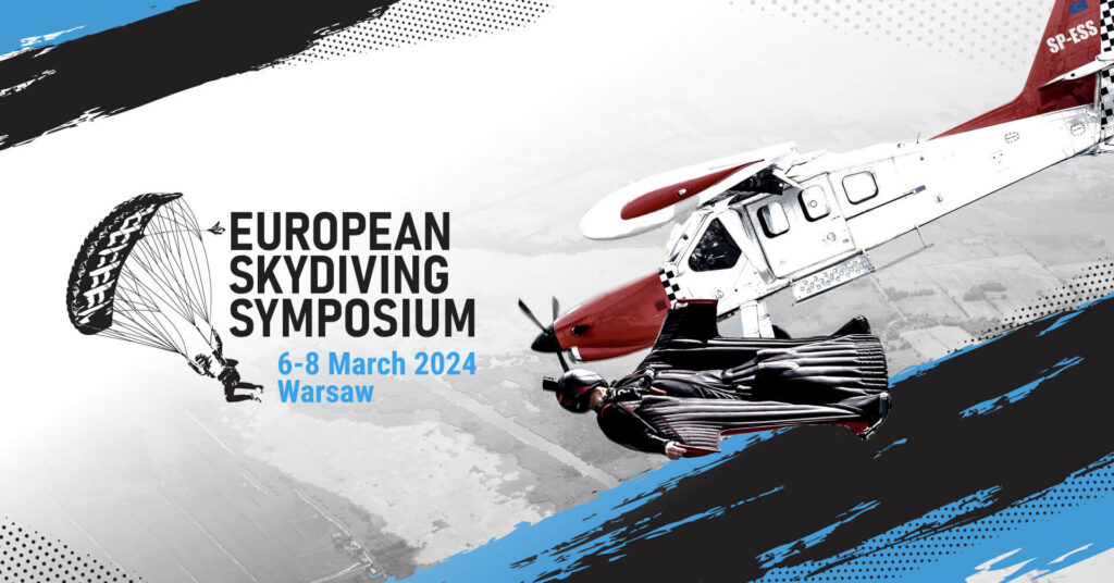 European Skydiving Symposium Facebook event header with a plane