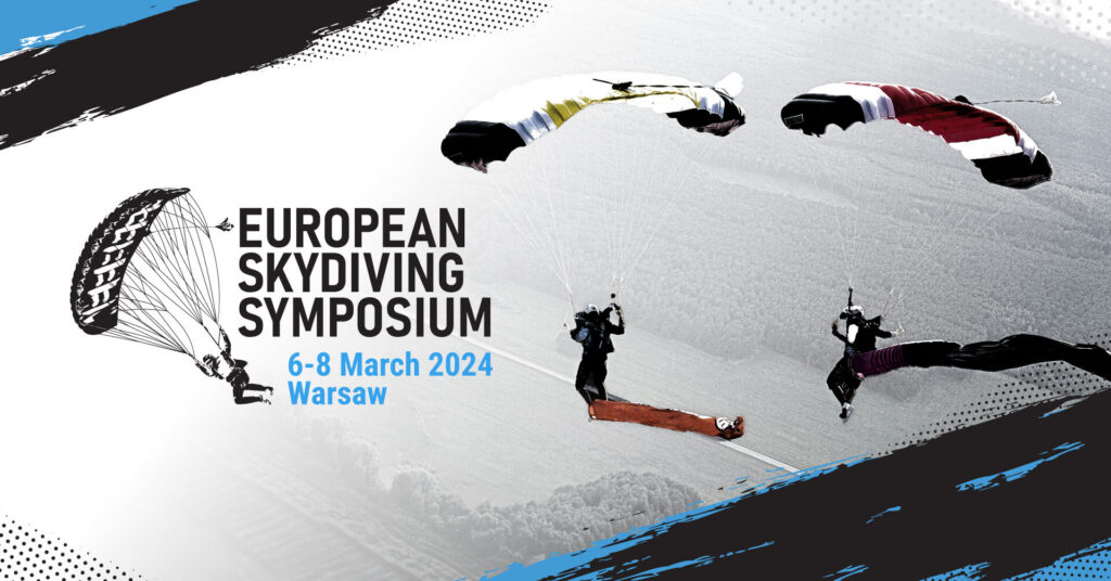 European Skydiving Symposium Facebook event header with canopy pilots