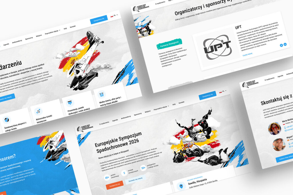 European Skydiving Symposium website pages, including organisers and sponsors