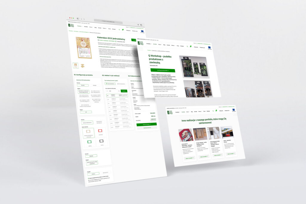 FKD product and category pages floating in perspective