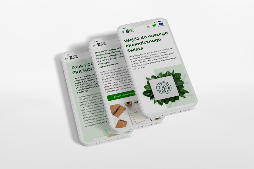 FKD mobile pages on three smartphones