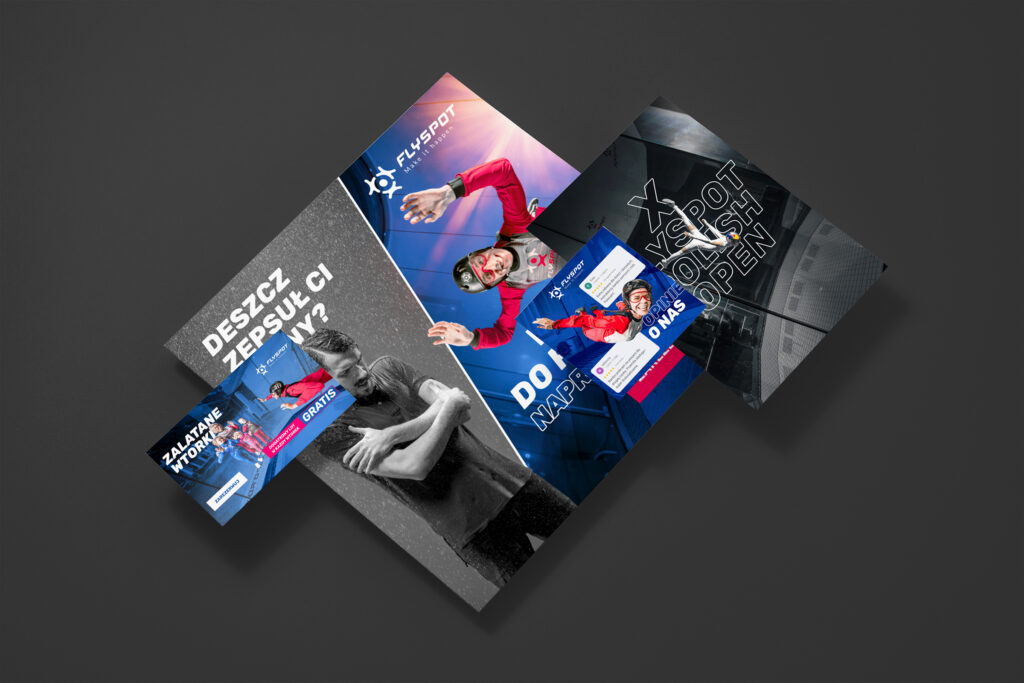 Flyspot banners and vouchers on a dark background