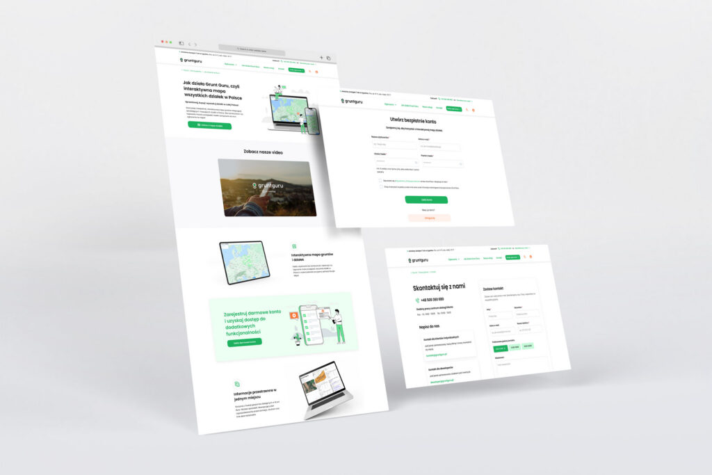 Grunt Guru website pages laid out in perspective