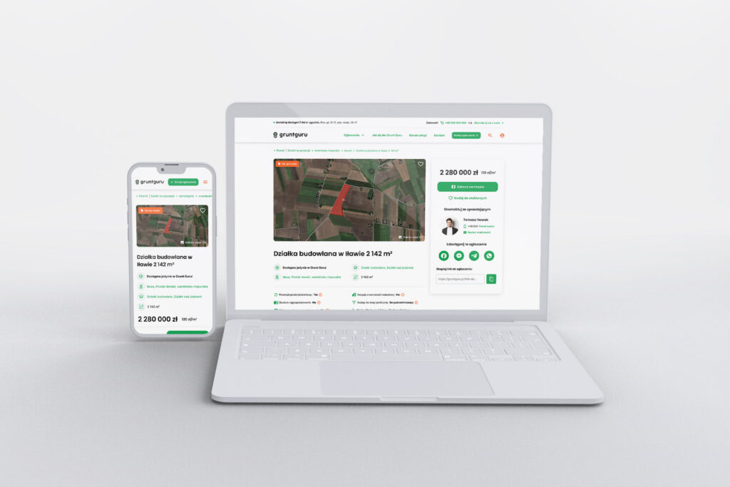 Grunt Guru land plot listing on a laptop and a smartphone