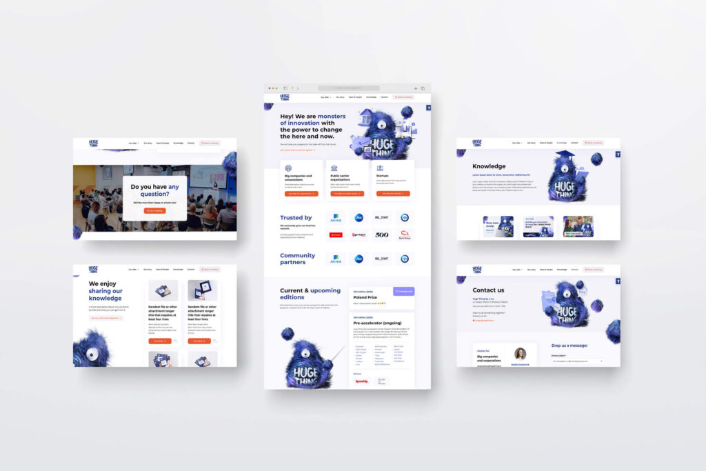 Huge Thing website pages laid out side by side