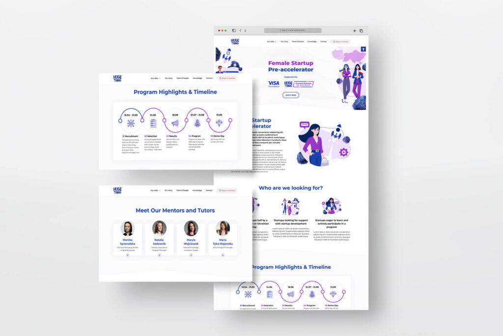 Huge Thing Female Startup Pre-Accelerator website pages