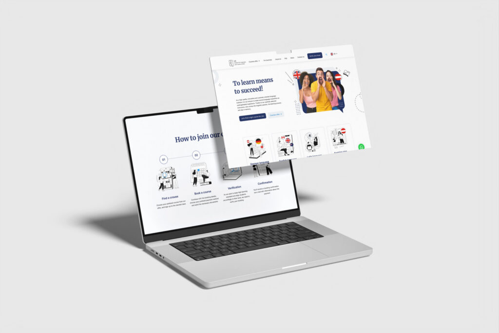 LcL website on a laptop with a page floating above it