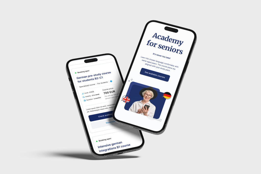 LcL "Academy for seniors" page on two smartphones