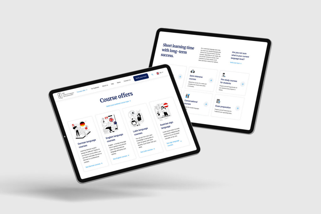 LcL course offer pages on two tablets