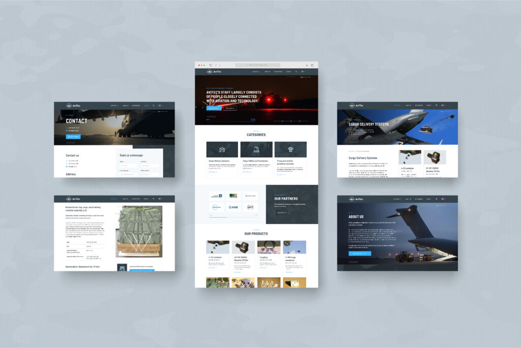 Avitec website pages laid out side by side