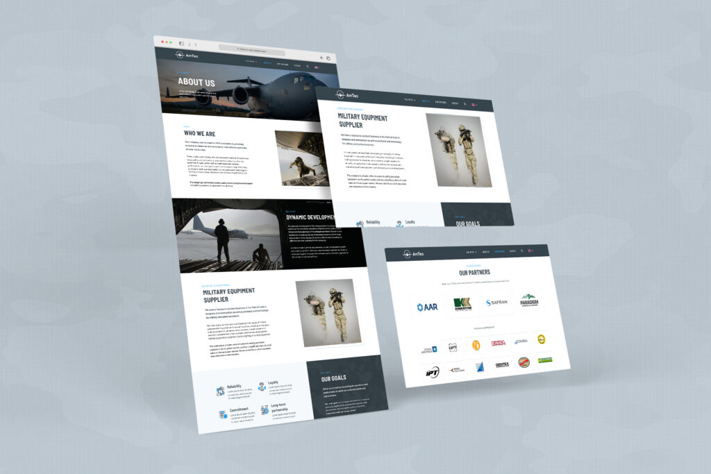 Avitec website pages laid out in perspective