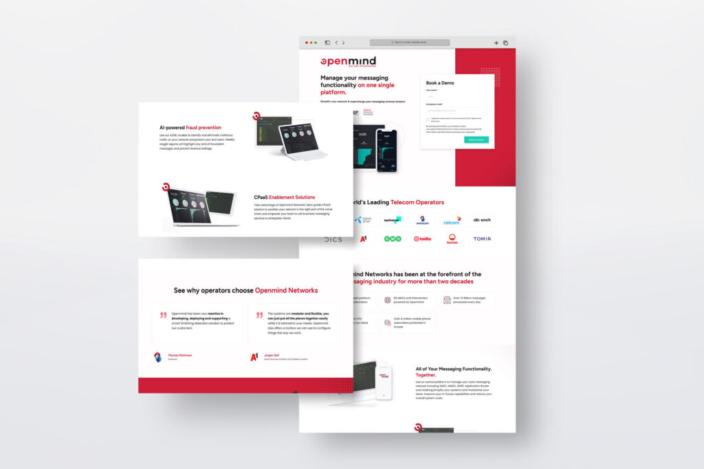 Openmind Networks product pages laid out side by side