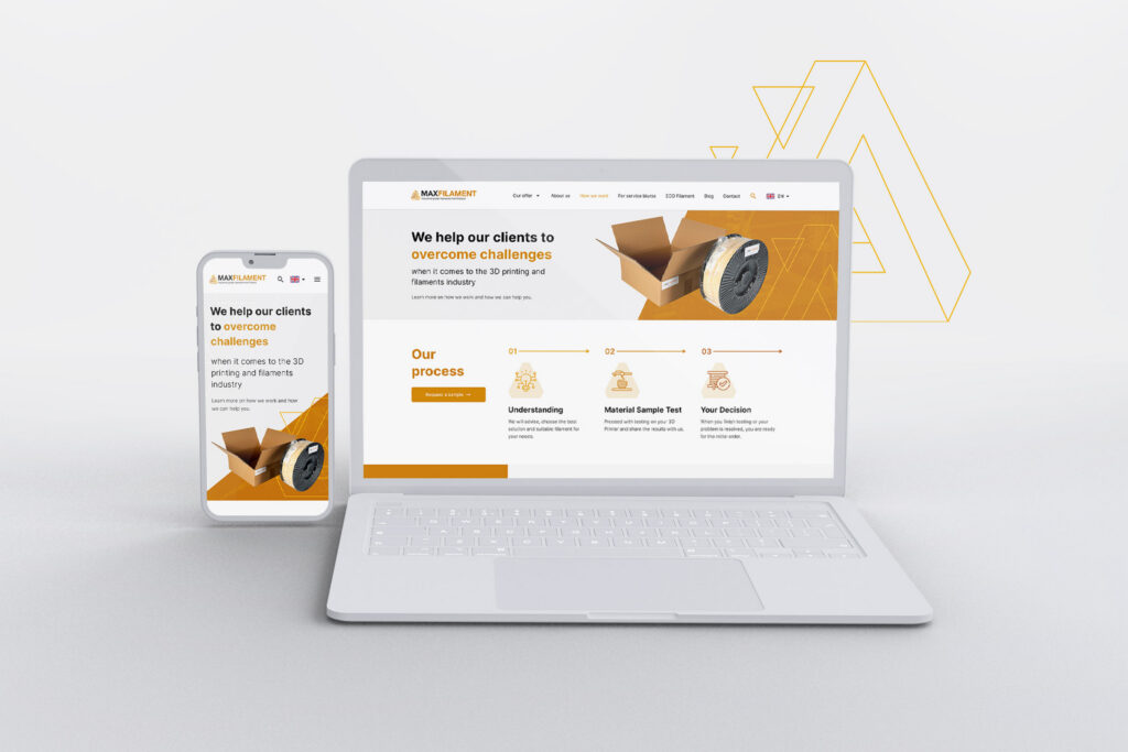 Maxfilament website on a laptop and a smartphone
