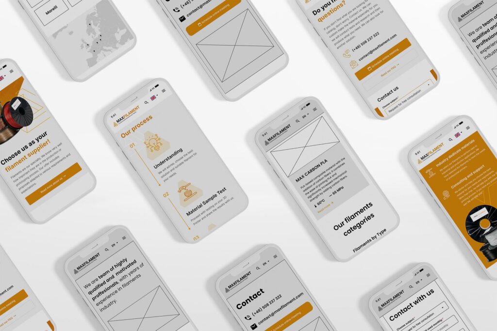 Maxfilament mobile wireframes and designs on smartphones