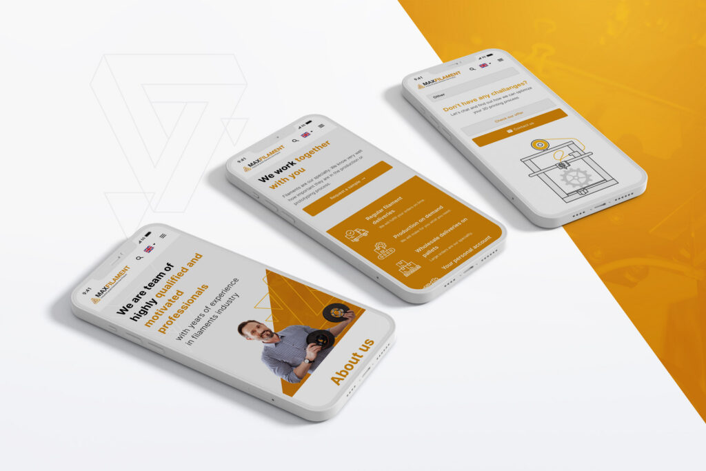 Maxfilament mobile pages on three smartphones