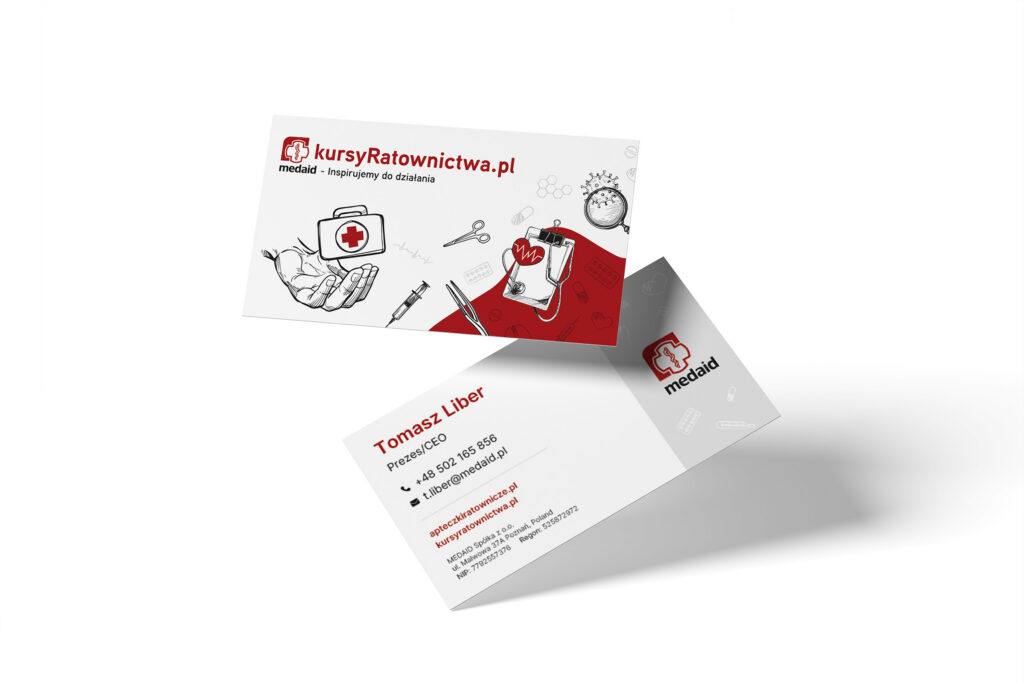 kursyRatownictwa.pl business cards with first-aid illustrations