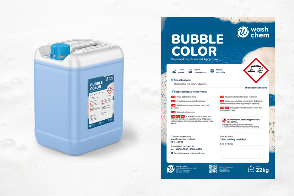 Washchem "Bubble Color" canister and its product label