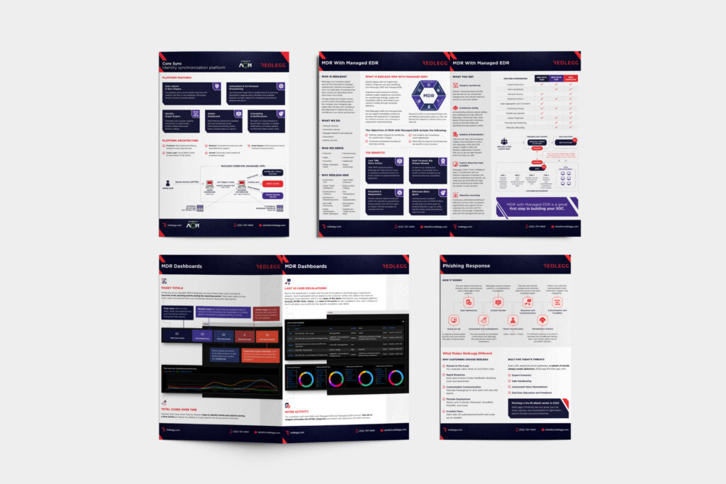 RedLegg report and data sheet pages in navy and red