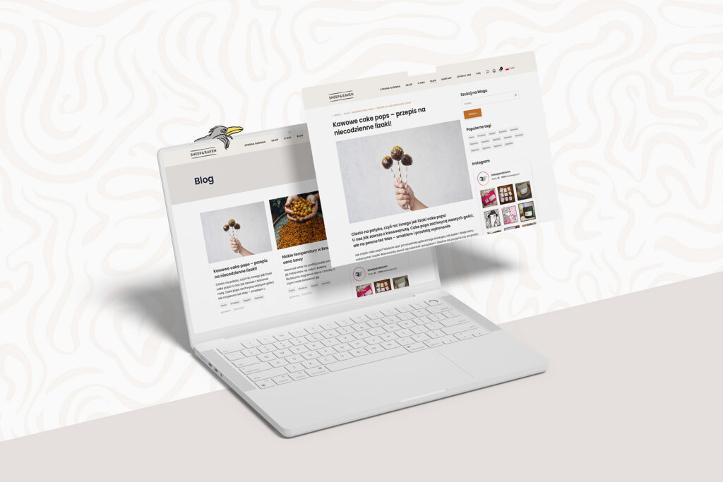 Sheep and Raven blog pages floating above a laptop