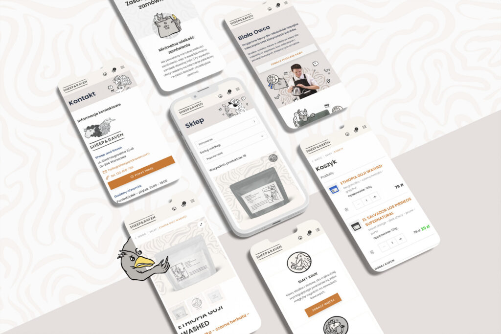 Sheep and Raven mobile store pages on smartphones