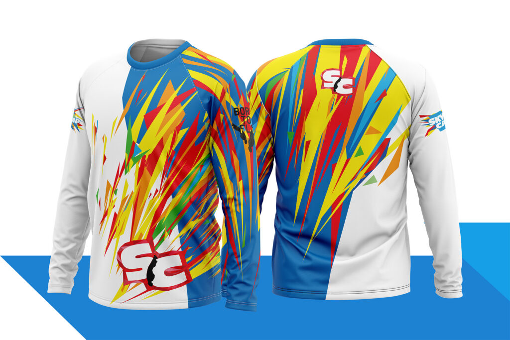 Sky Camp long-sleeve jerseys with a colourful pattern