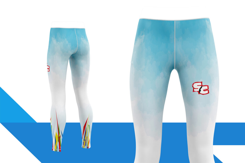 Light blue Sky Camp leggings with the SC monogram