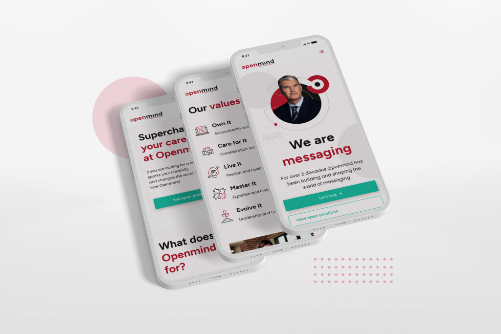 Openmind Networks careers pages on smartphones