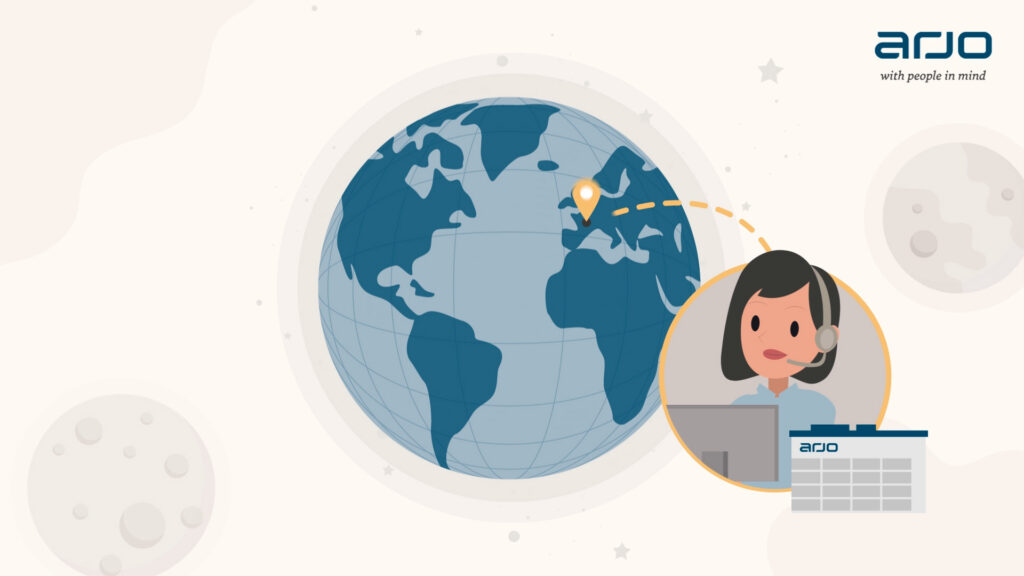 Animated globe with a consultant wearing a headset