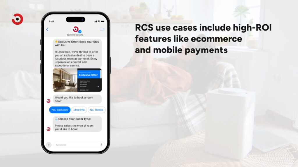 Animation frame: a phone showing RCS business messaging use cases