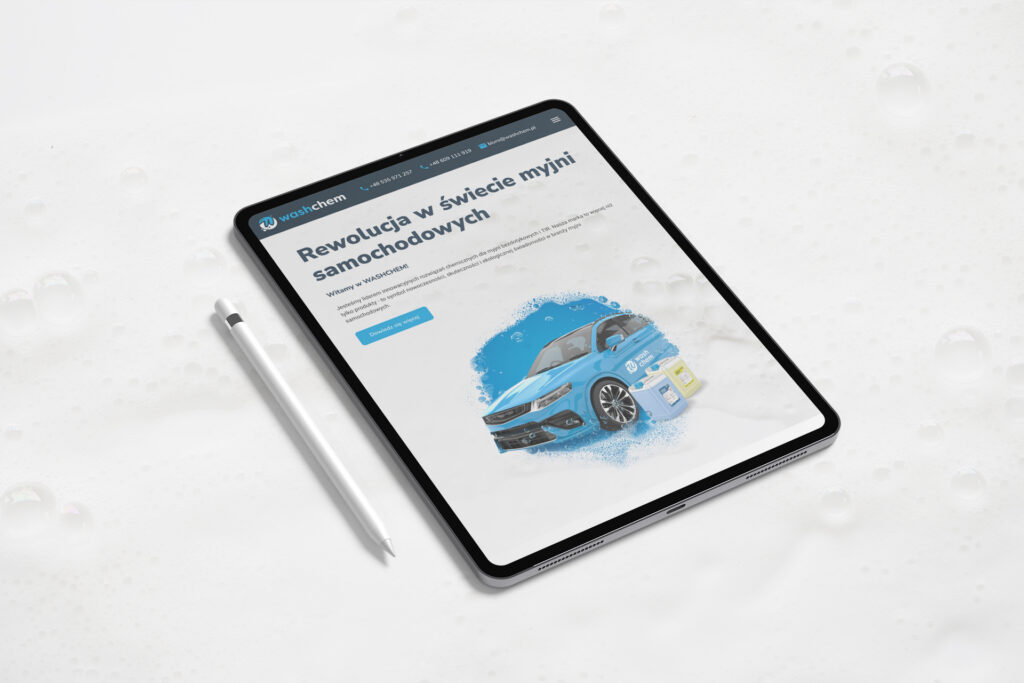 Washchem website on a tablet with a stylus