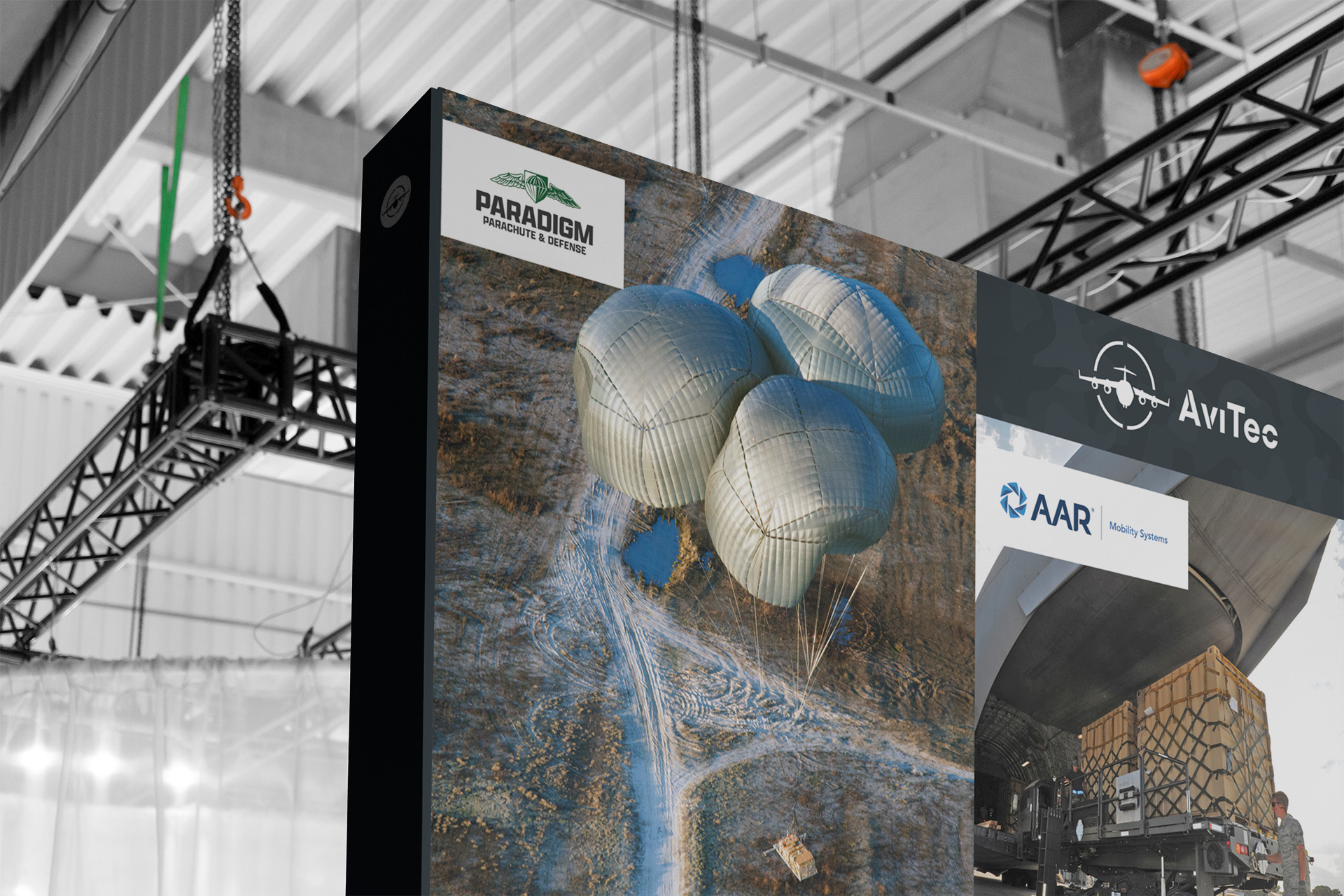 Avitec trade fair stand with a large aircraft cargo photo