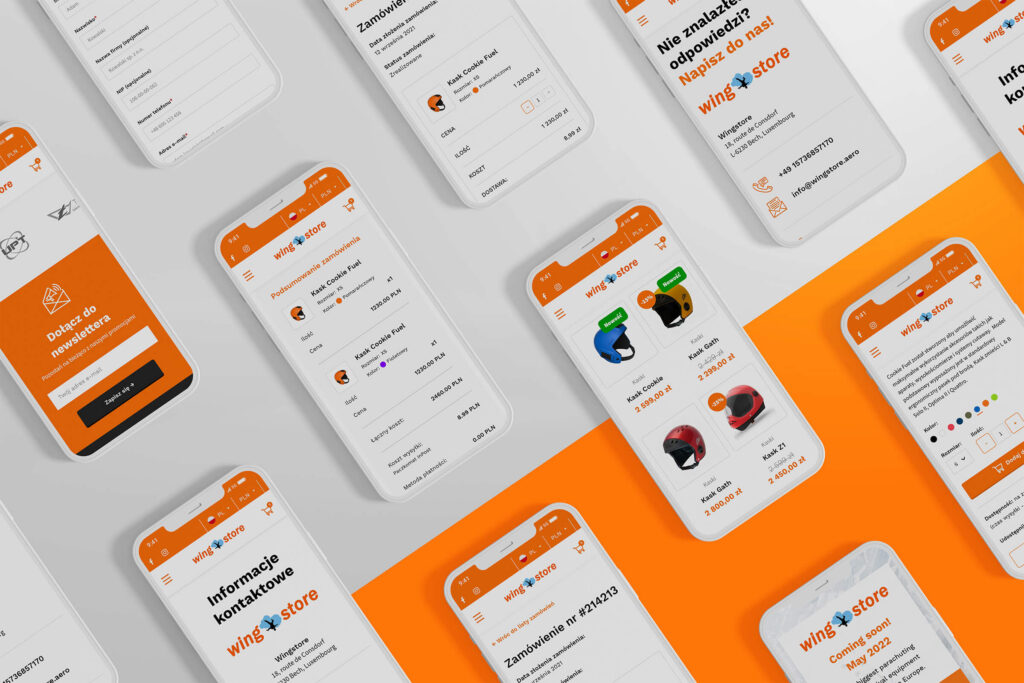 Wingstore mobile pages in a tilted grid
