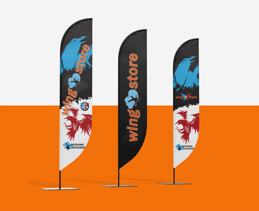 Three Wingstore feather flags