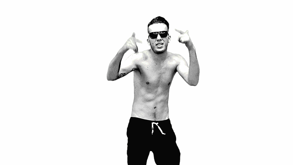 Black and white animation of a man in sunglasses dancing