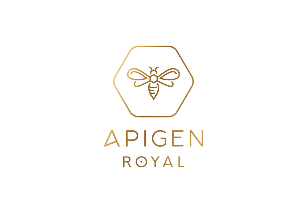 Apigen Royal logo with a bee in a hexagon