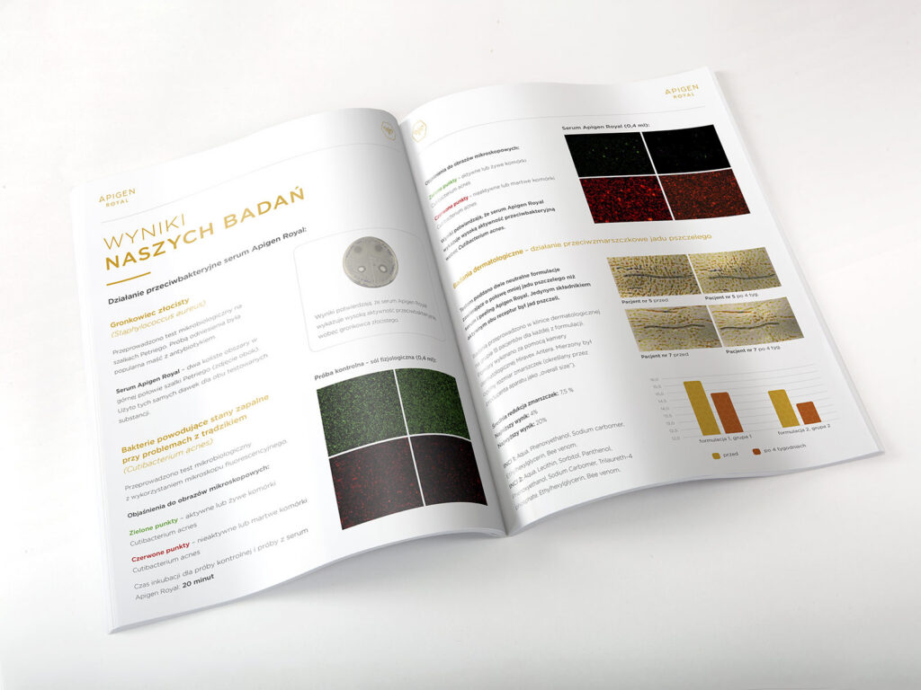Apigen Royal research brochure open on a spread with charts