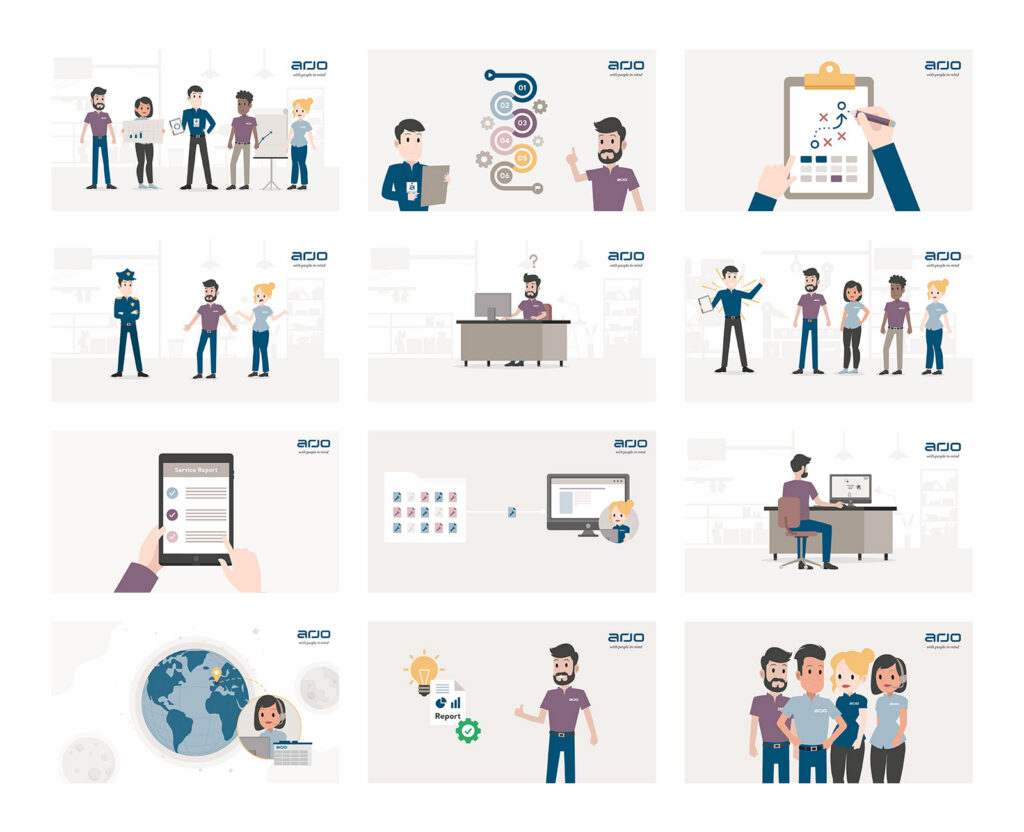 Grid of frames from the Arjo training animation