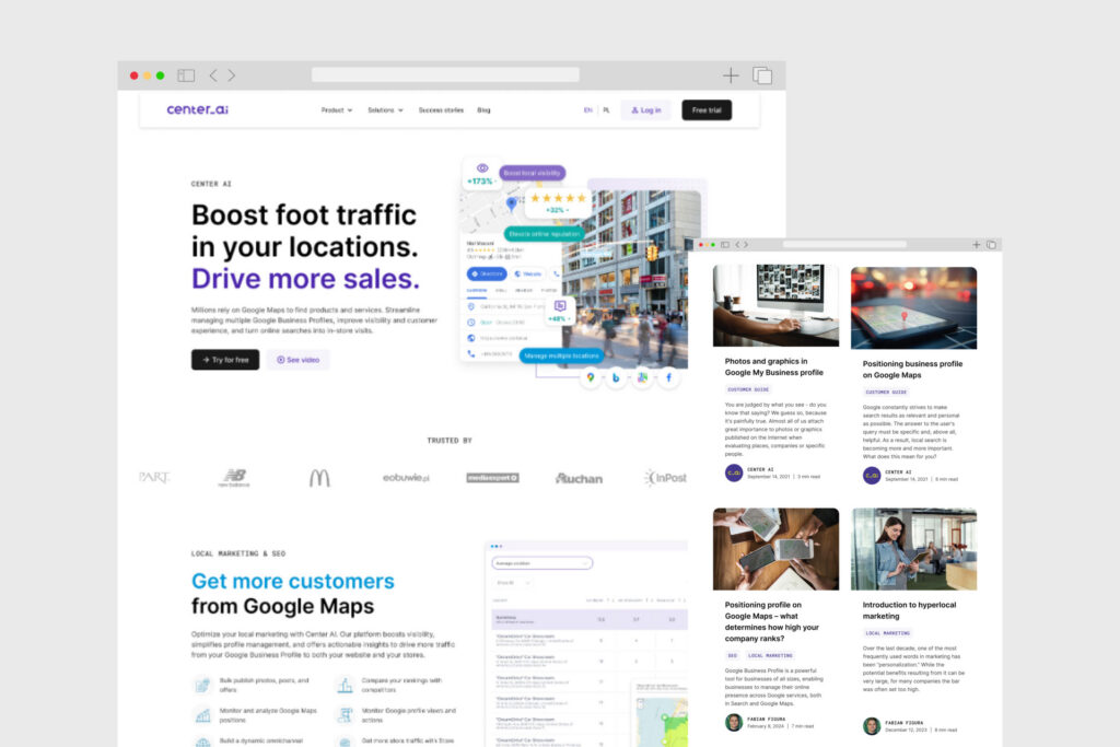 Center AI website home page: "Boost foot traffic in your locations"
