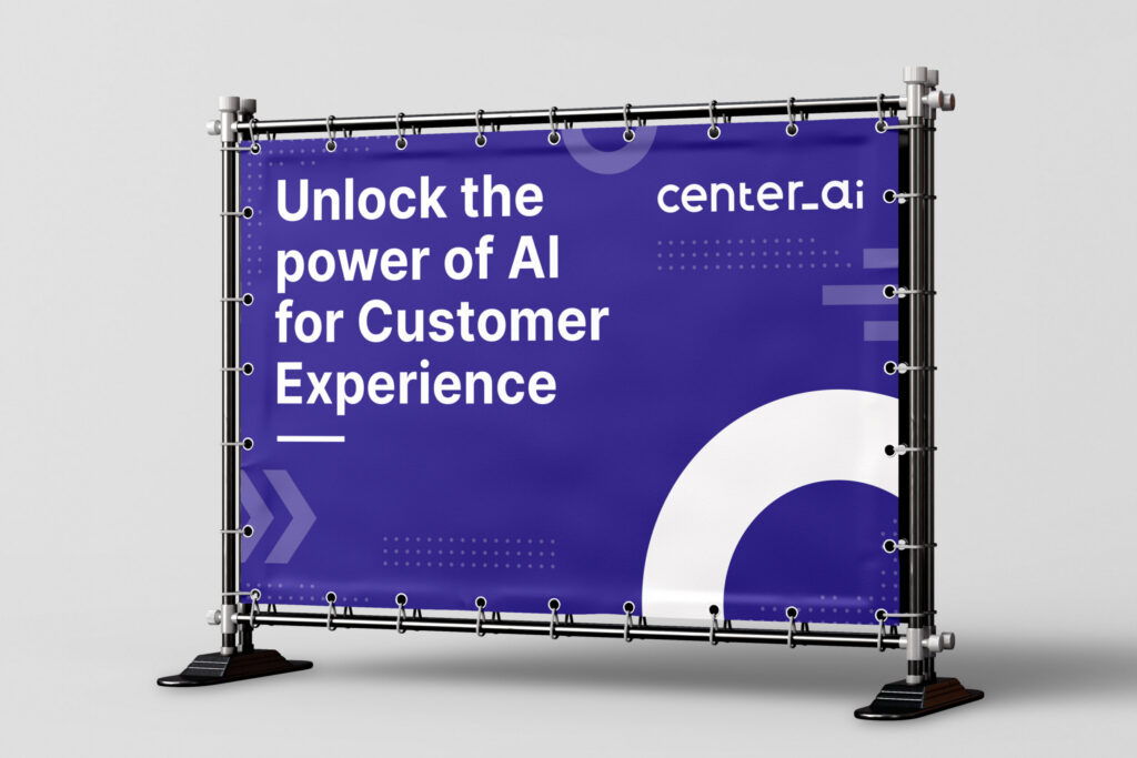 Center AI banner on a frame: "Unlock the power of AI for Customer Experience"