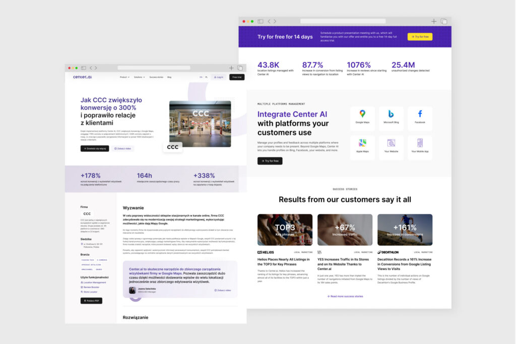 Center AI integrations and customer results page