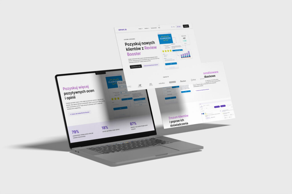 Center AI landing pages floating above a laptop