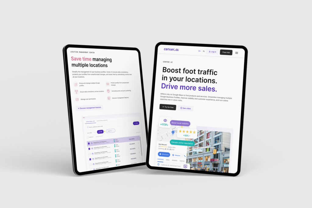 Center AI website on two tablets