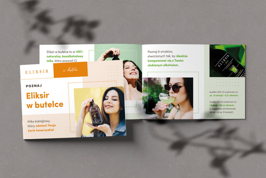 Eliksir w butelce leaflets with lifestyle photos