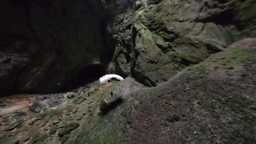 Parachute canopy inside the Mamet Cave, Croatia