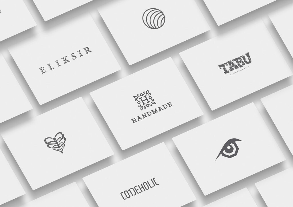 Grid of cards with logos designed by Szajba