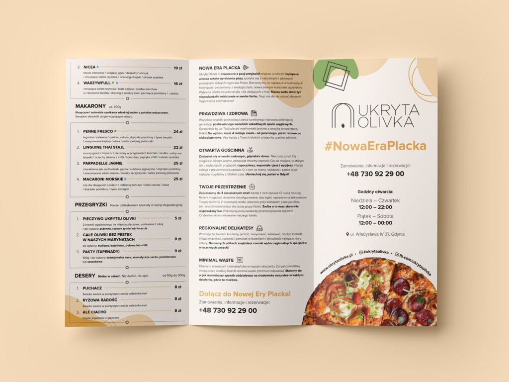 Ukryta Olivka folded menu, outside pages